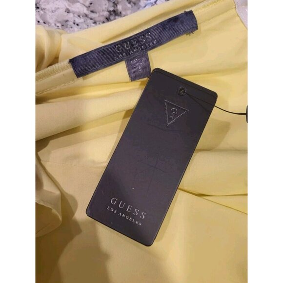 New Yellow Chiffon Strapless Tie Back Top Guess Sz S Peplum Pleated - Picture 5 of 8